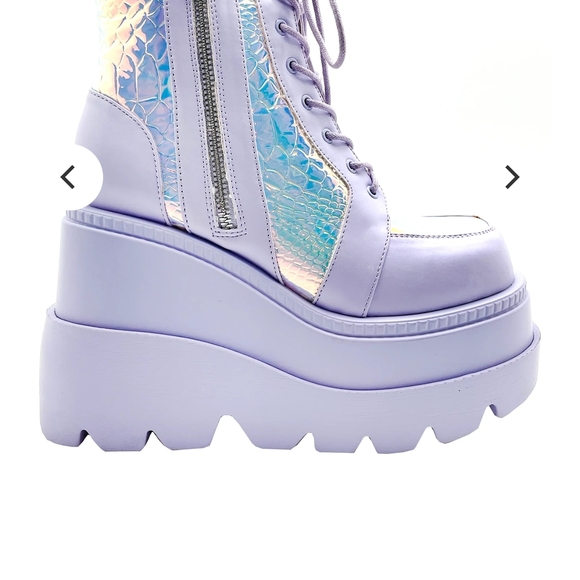 Iridescent Lavender Lace Up Platform Boots - Picture 3 of 3